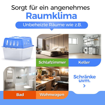 Idelia® 4x Luftentfeuchter + 9 Nachfüllpacks - Raumentfeuchter Luftentfeuchter für Küche, Bad & Wohnzimmer bis 40m² + 9x 400g Luftentfeuchter Granulat (4x Luftentfeuchter + 9x Nachfüllpacks)