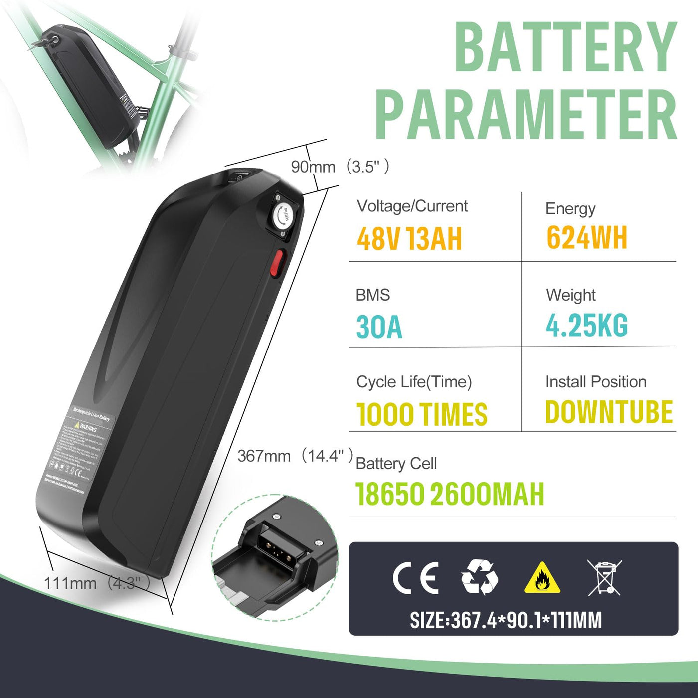 BAFANG Mittelmotor 48V 250W BBS01B Ebike Umbausatz mit 48V13Ah Unterrohr-Batterie und Multifunktions EKD01 Display, CAN Version G340 8fun Motor für BB68mm Mountainbike Rennrad Pendlerfahrrad DIY Kit