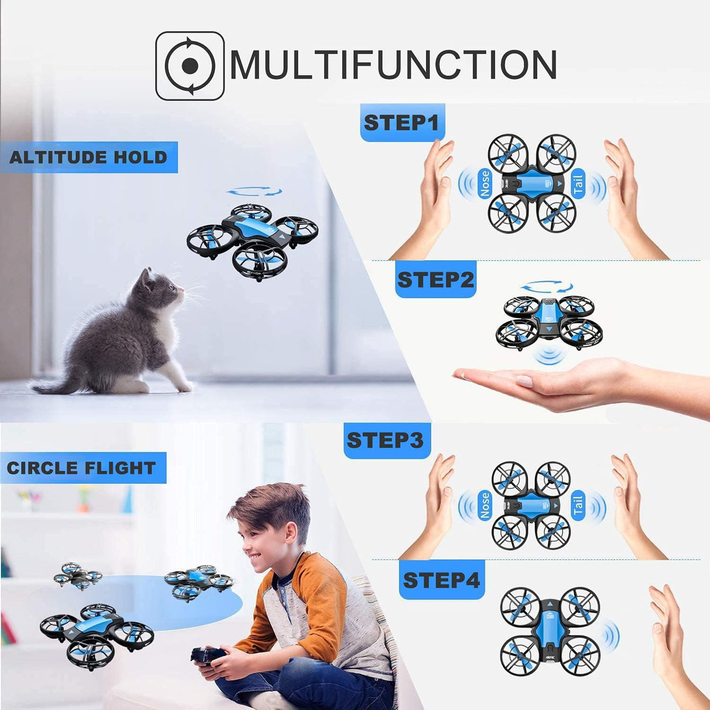 4DRC Mini Drohne für Kinder Handbetriebener RC Quadcopter mit 3 Batterien Längere Flugzeit, Höhenhaltung, Headless-Modus, Throwing GO, 3D Flip und 3 Geschwindigkeitsmodi Flugzeug für Anfänger, Blau