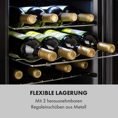 Klarstein Weinkühlschrank, 1 Zonen Getränkekühlschrank Klein, Kleiner Weinschrank 42L, Wein-Kühlschrank Klein mit Glastür, Indoor/Outdoor Flaschenkühlschrank, Wine Fridge 5-18°C, 16 Flaschen