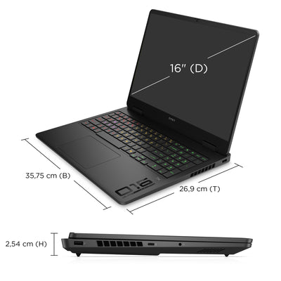 OMEN Gaming Laptop, 16" WUXGA Display 1920×1200, 16:10, 144Hz, AMD Ryzen 9 8940HX, NVIDIA GeForce RTX 5070, 32GB RAM, 1TB SSD, Win 11, 4-Zonen-RGB-QWERTZ Wi-Fi 6, Shadow Black, inkl. 3 Monate GamePass