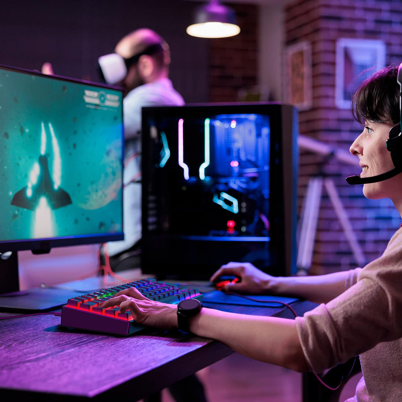 TECURS Mechanische Gaming Tastatur, Mechanische Tastatur 60 Prozent QWERTZ Rote Schalter für PC Gamer und Arbeits, 61 Tasten Kabelgebundene Tastatur für PC Windows/PS5/PS4, Schwarz