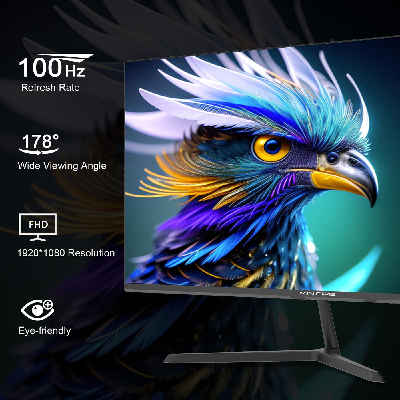 Minifire 27 Zoll Monitor, 100 Hz, Anti-Flicker, Full HD, 1080p Monitor PC Bildschirm mit HDMI Ports (MF27X3AL HDMI-Kabel im Lieferumfang enthalten)