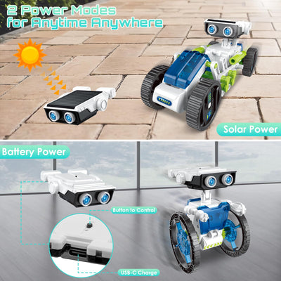 Solar Roboter Spielzeug für Kinder, 12-in-1 Solar Robot Kit Solar oder Wiederaufladbar Batterie Betrieben DIY STEM Bauspielzeug Experimente Spielzeug BausatzJunge ab 8 9 10 11 12 13 Jahren