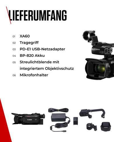Canon XA60 Camcorder 4K Full HD (UHD Videokamera 20fach Zoom, 1/2,3-Zoll-Typ CMOS-Sensor, Autofokus, 5 Achsen Bildstabilisierung, HDMI Ausgang, 3,5-Zoll LC-Display, UVC Streaming) schwarz
