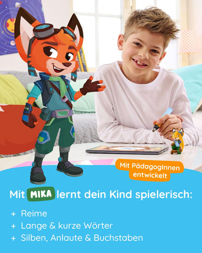 Edurino Starterset Mika Erstes Lesen & Schreiben (Stufe 1) ab 4 inkl. Eingabestift | Innovatives und digitales Lernspiel | Spielerisches Lernen von Buchstaben, Silben & Reimen