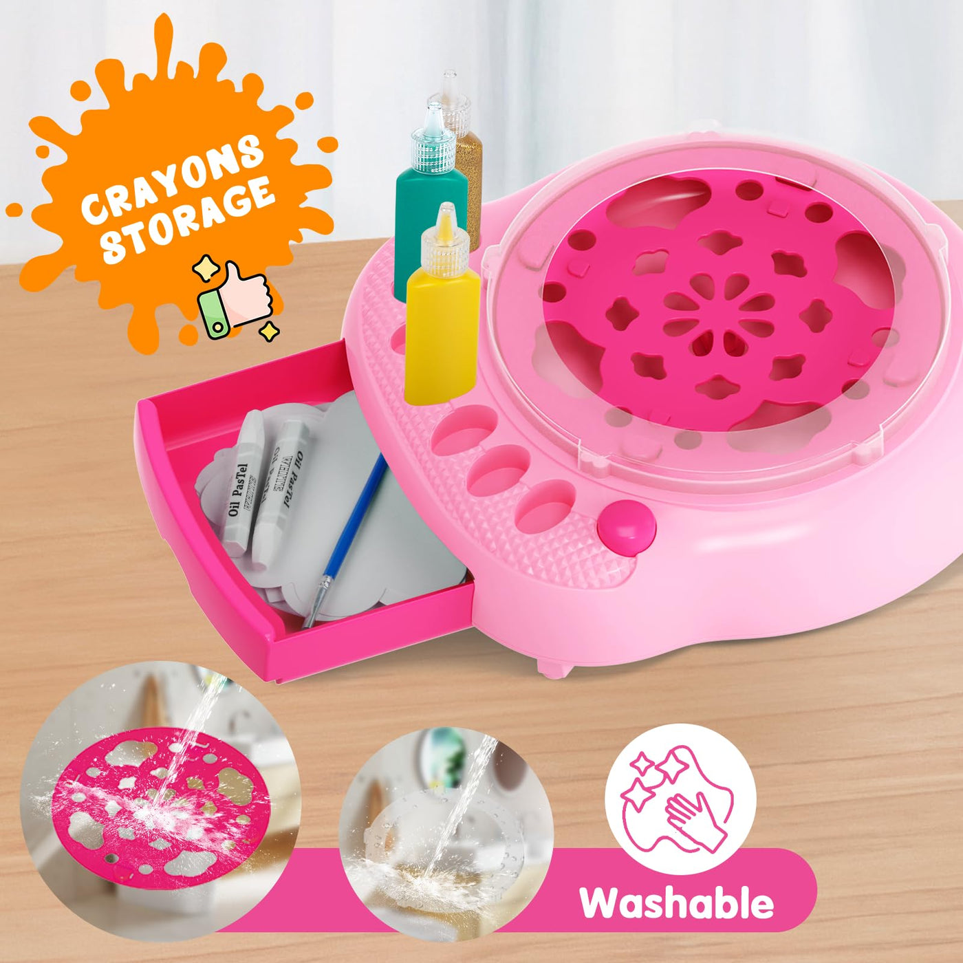 Hewaurorion Paint Spin Art Machine Kit für Kinder, Kunst & Handwerk, Mal Spin Art Spielzeug-Kits für Jungen und Mädchen im Alter von 6, 7, 8 und 9 Jahren (Rosa)