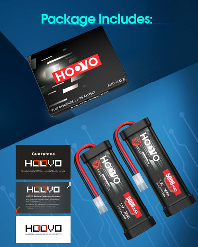HOOVO 7,2 V NiMH Akku 5000mAh 6 Zellen RC Battery/Batterie für RC Car Autos Flugzeug Hubschrauber Boot Buggy Modellbau Spielzeug (2 Packungen