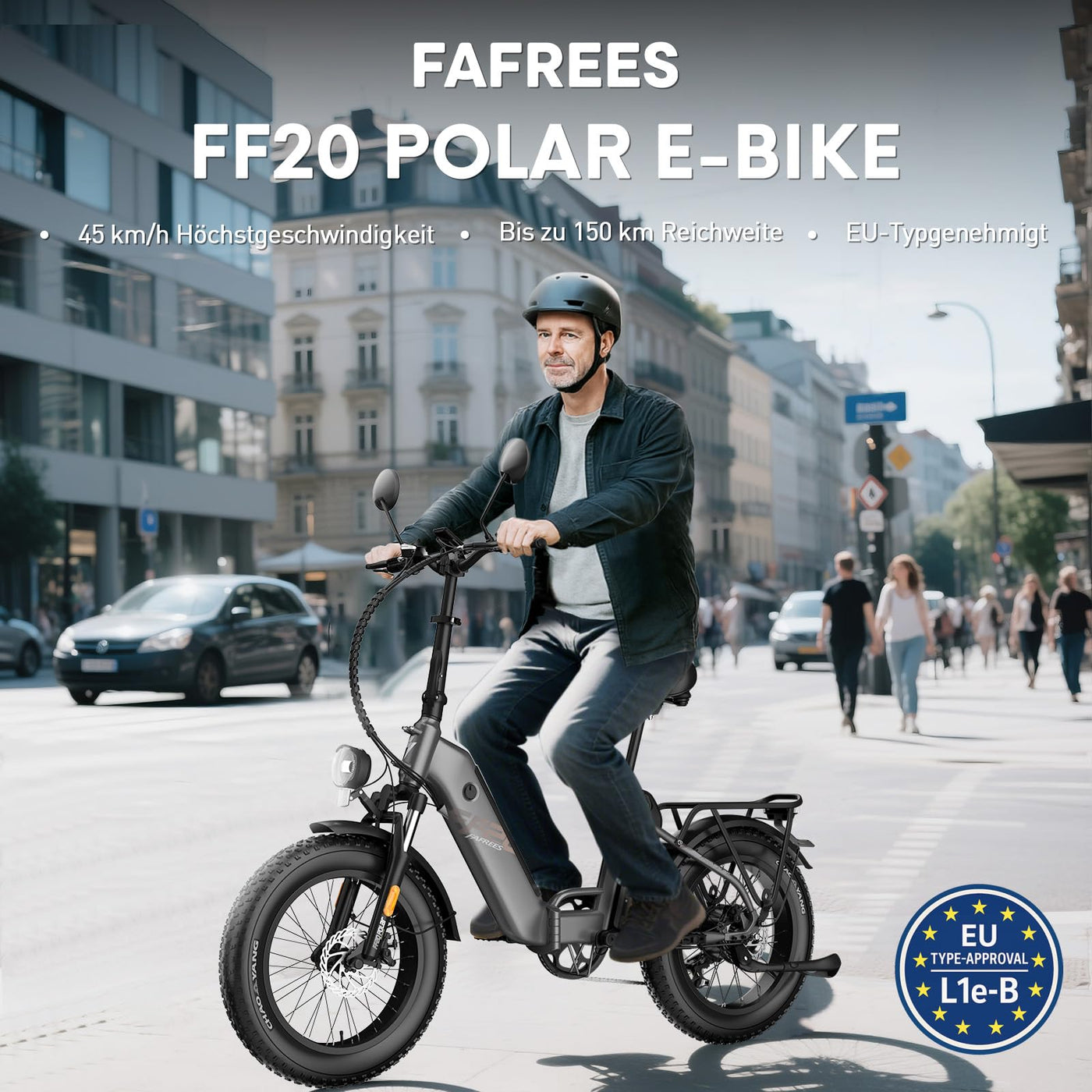 Fafrees FF20 Polar Fatbike E-Bike für Herren & Damen | 20 Zoll Klapprad | 48V 12Ah*2 Akku | 65N.m Motor, 150kg Tragfähigkeit | 170KM Reichweite (Hecktasche + Handyhalterung, Weiß)