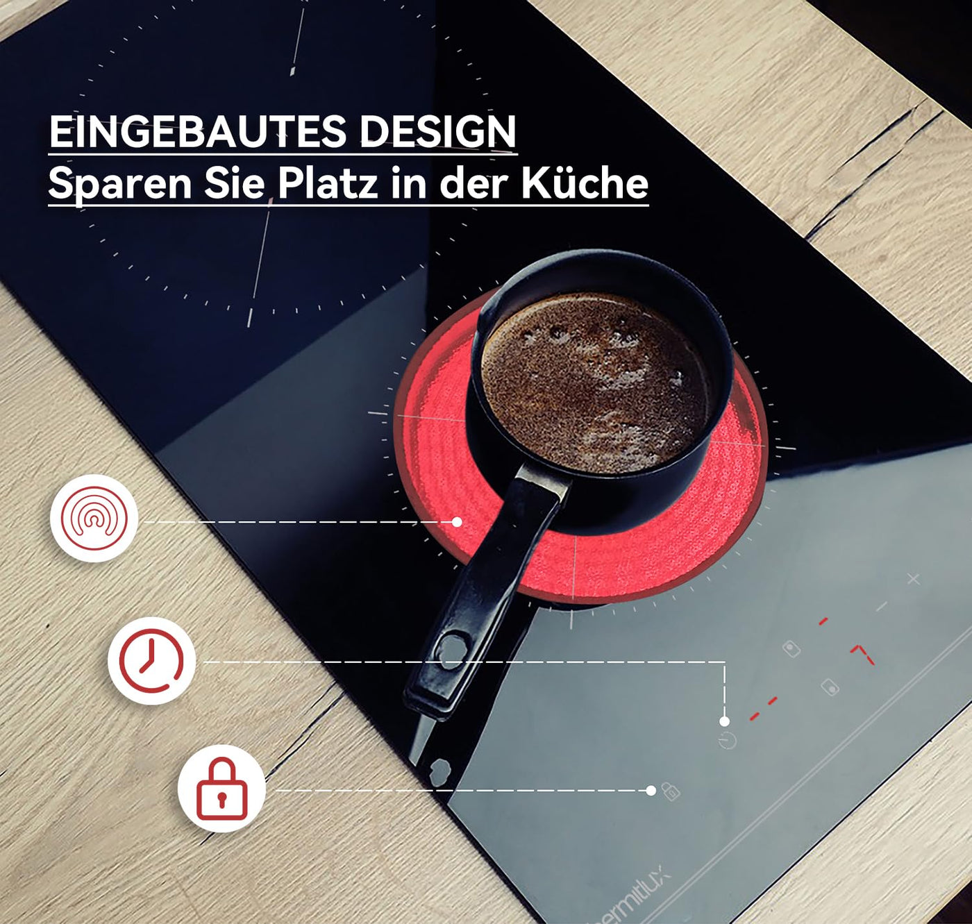 Hermitlux Domino Glaskeramikkochfeld, Eingebaut 29 cm Glaskeramik Elektrisches Kochfeld, 9 Leistungsstufen, Sensor-Touch-Steuerung, Kindersicherung, 1-99 Minuten-Timer, Geeignet für Alle Töpfe