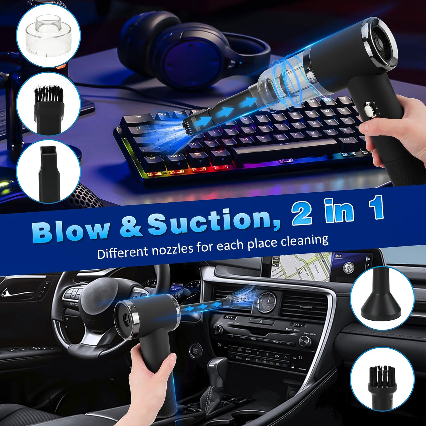 D-Lumina Handstaubsauger，15000PA kabelloser Handstaubsauger Akku mit USB-C Schnellladung，Auto Staubsauger Stark Waschbar mit HEPA-Filter，Hand Vacuum Cleaner für Auto/Haus/Haustiere