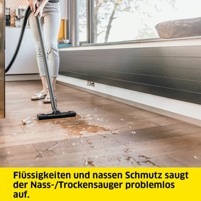 Kärcher Nass-/Trockensauger WD 3 S V-17/4/20, inkl. Patronenfilter, Vliesfilterbeutel, 1.000 W, 2 m und Schlauchaufbewahrung, Blasfunktion, Boden- und Fugendüse, Schwarz, Gelb