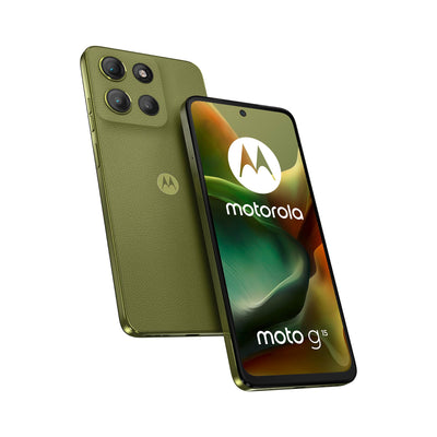 Motorola Moto g15 Smartphone (6,72"-FHD+-Display, 50-MP-Kamera, 4 GB / 128 GB, 5200 mAh, Android 15) Iguana Green, inkl. Schutzcover [Exklusiv bei Amazon]