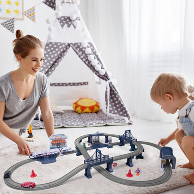 Wdmiya Elektrische Eisenbahn für Kinder ab 3 4 5 6 7 8 Jahren, Flexibler Schienensatz mit 104 Teilen, Baufahrzeuge, Pädagogisches Rennstrecken-Spiel, Weihnachten oder Geburtstag(104PCS)
