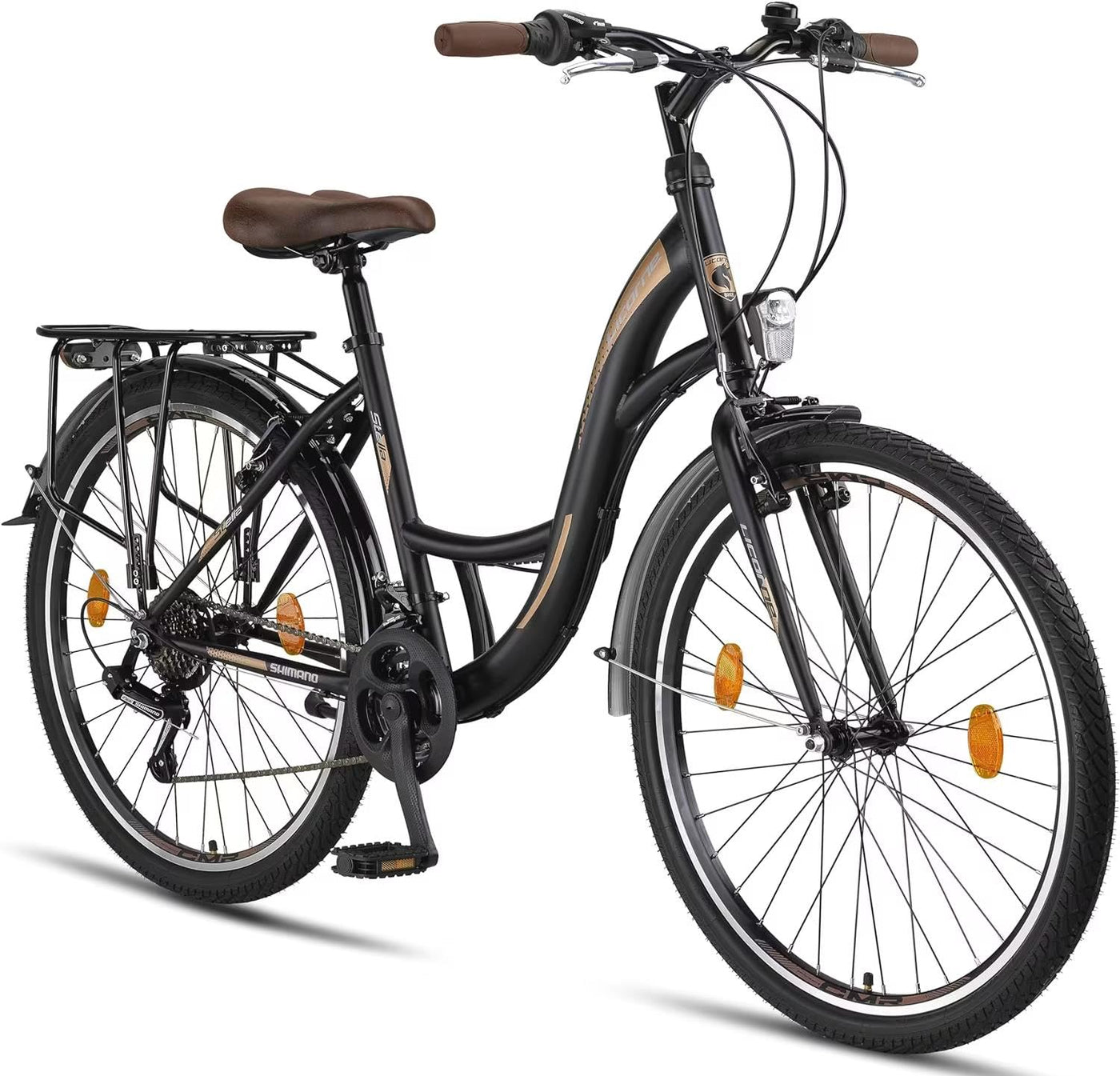 Licorne Bike Stella Premium City Bike in 24,26 und 28 Zoll - Fahrrad für Mädchen, Jungen, Herren und Damen - 21 Gang-Schaltung - Hollandfahrrad Citybike (Schwarz, 26.00)