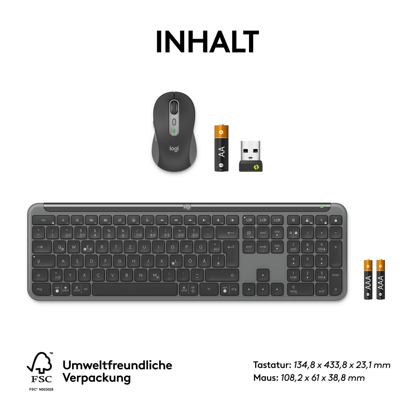 Logitech Signature Slim MK950 for Business kabelloses Tastatur-Maus-Set, leises Tippen, sicherer Empfänger, Bluetooth, weltweit Zertifiziert, Windows/Mac/Chrome/Linux, DEU QWERTZ-Layout, Grafit
