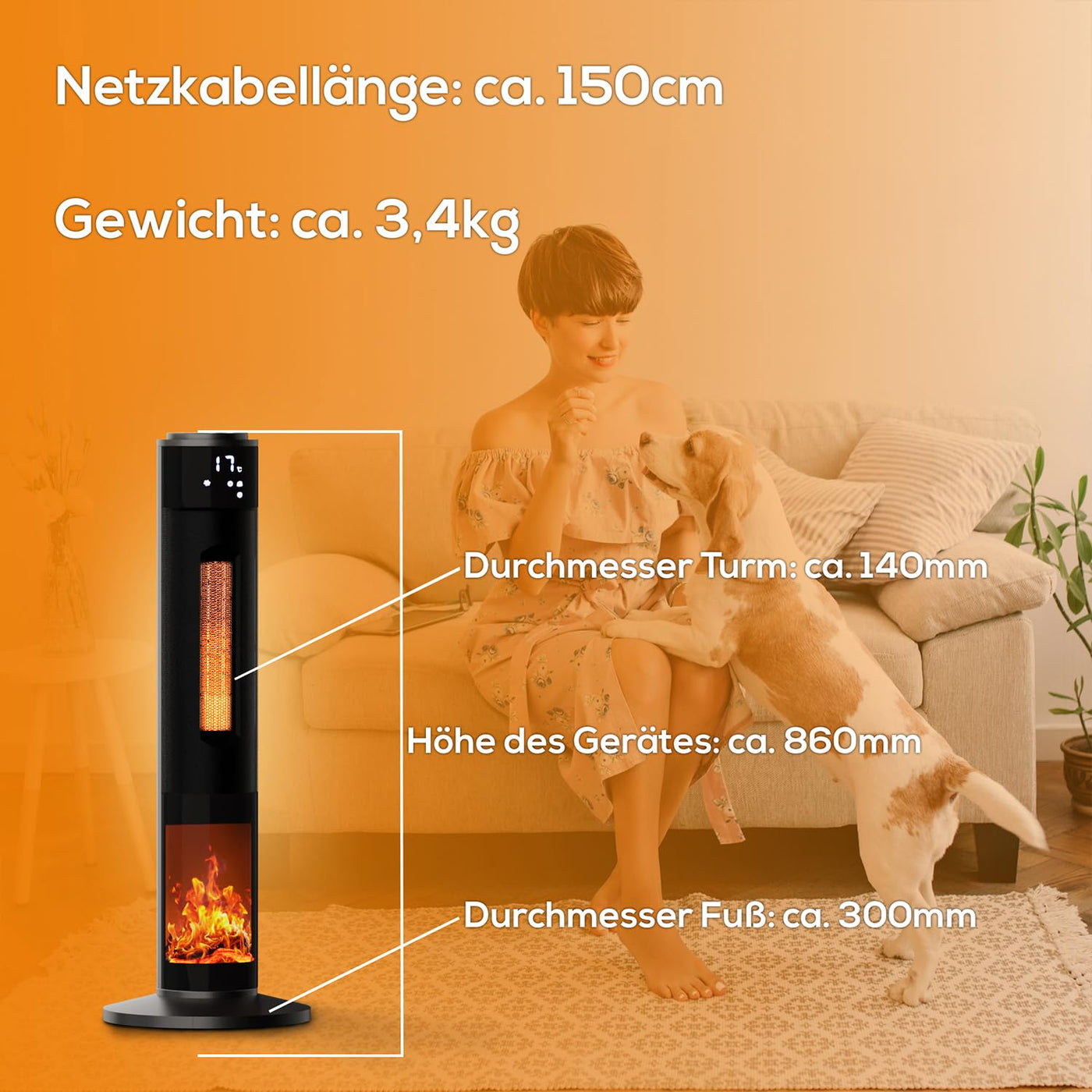 Tronitechnik® Heizlüfter Turmheizstrahler 1000 / 2000W Heizstrahler Standheizstrahler mit Fernbedienung Timer Kamineffekt Heizung Turm-Keramik-Heizer Heizlüfter Heizgerät Kamin Oszillationsfunktion