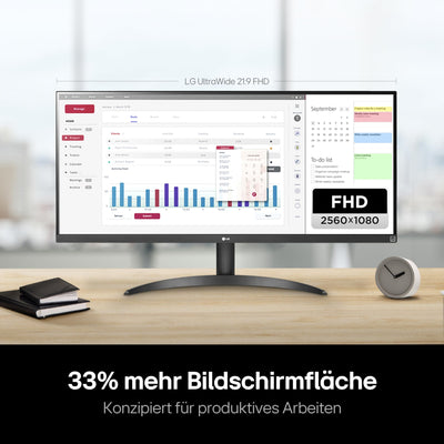 LG Electronics 34WQ500-B UltraWide™ Full HD 34" (87cm), 2560 x 1080, 21:9, AMD FreeSync™, HDR10- and VESA DisplayHDR™ 400, IPS with sRGB 99% (Typ.), Waves MaxxAudio®, 5ms GtG - Schwarz