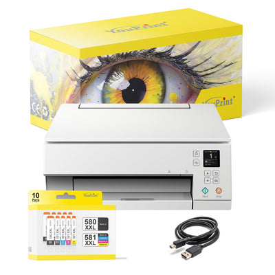 YouPrint Bundle TS6351a Multifunktionsgerät (Drucker, Scanner, Kopierer) mit 10 kompatiblen YouPrint Druckerpatronen passend für Canon 580 581 XXL