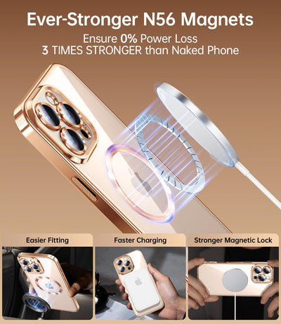 JUESHITUO 3 in 1 Hülle für iPhone 16 Pro,1 Handyhülle mit 2 Stück Schutzfolie, [Militärstandard] [TOP N56 Starke Magnete] Stoßfest Kratzfest Magsafe Case mit Kameraschutz, Titan Wüstensand