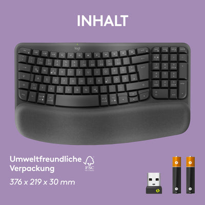 Logitech Wave Keys kabellose ergonomische Tastatur - Grafit, US QWERTY-Layout