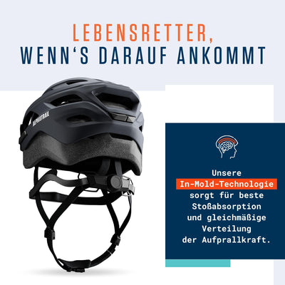 Alphatrail Fahrradhelm Ben - Sicher, Komfortabel & Leicht - Größe 55-61cm Schwarz - Allround, MTB, Trekking, City & E-Bike - Atmungsaktiver Fahrrad Helm Damen & Herren mit Insektenschutz, Kinnpolster