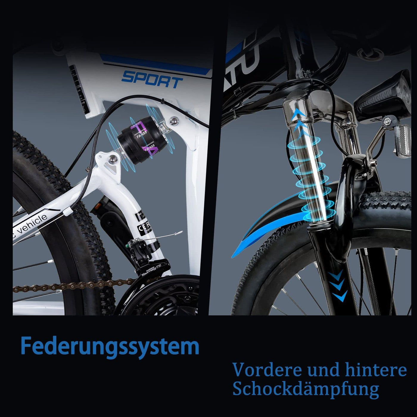 MYATU E-Bike 26 Zoll Elektrofahrrad faltbar E-Klapprad Pedelec mit 36V 10,4Ah Akku für eine Reichweite bis 60km, 250W Motor und Shimano 21-Gang E-Mountainbike, Schwarz