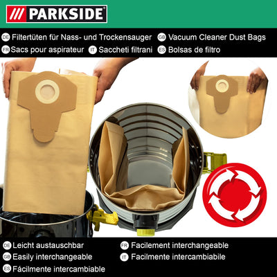 10 Original Parkside Lidl Staubsaugerbeutel für Nass-Trocken-Sauger PWD 25, 30, PNTS 23, 30, 1400, 1500 A1, A2, B1, C1, D1, B2, B3, E2, C4, D5, F2, H4
