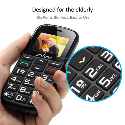 artfone CS182 Seniorenhandy ohne Vertrag丨Mobiltelefon mit großen Tasten丨GSM Dual SIM Rentner Handy丨Ladestation丨SOS Notruftaste丨1,8 Zoll Farbdisplay丨FM丨Lange Standby-Zeit丨Großtastenhandy - Schwarz