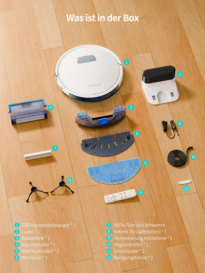 HONITURE Staubsauger Roboter, G20 Saugroboter mit Wischfunktion,4000Pa,Kehren Saugen Wischen 3 in 1 Roboterstaubsauger,Ideal für Tierhaare, Teppiche und Hartböden,Sprach- und Fernbedienungssteuerung