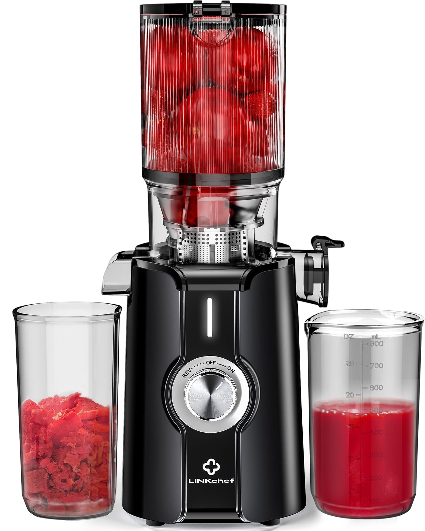 LINKChef Schnellreinigungs Entsafter, NO-Prep Entsafter Gemüse und Obst, Blitzreiniger Saftpresse Slow Juicer Testsieger mit Einfacher Installation, BPA Frei, 115mm, 1.2L, 200w Hellgrün