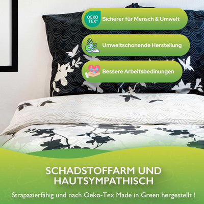 ETÉREA Bettwäsche Set 4-teilig Osaka Grau - 100% Baumwolle - 2X Bettbezug 135x200cm + 2X Kissenbezug 80x80cm - Bettwäsche 135x200cm Baumwolle 4 teilig - natürlich weich - OEKOTEX Made in Green - Grau