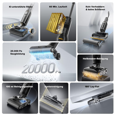 Roborock F25 ALT Staubsauger-Mopp, Nass-Trocken-Staubsauger, kabelloser Hartbodenreiniger mit 20.000 Pa, mit KI-unterstützten Rädern, 90°C Heißluft-Schnelltrocknen & Heißwasser-Selbstreinigung Mopp