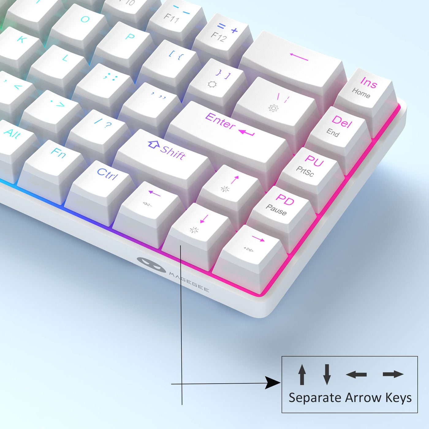 MageGee Tragbare 60% mechanische Gaming-Tastatur, roter Schalter, PBT Pudding-Tastenkappen, RGB-Hintergrundbeleuchtung, Mini-kabelgebundene Büro-Tastatur für Windows Laptop PC,Weiß