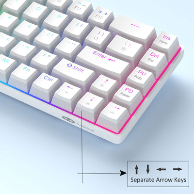 MageGee Tragbare 60% mechanische Gaming-Tastatur, roter Schalter, PBT Pudding-Tastenkappen, RGB-Hintergrundbeleuchtung, Mini-kabelgebundene Büro-Tastatur für Windows Laptop PC,Weiß