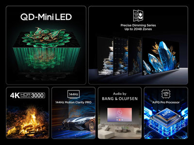 TCL 75C7K 75 Zoll QD-Mini LED Fernseher, 4K HDR Premium 3000, Smart Google TV mit 144Hz Motion Clarity Pro (Dolby Vision IQ & Atmos, CrystGlow HVA Panel, Audio von Bang & Olufsen, Game Master)