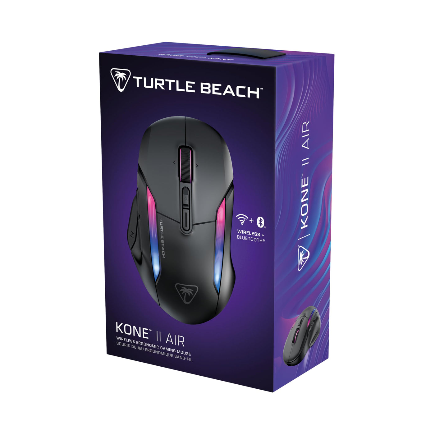 Turtle Beach Kone II Air – Kabellose, ergonomische RGB-Gaming-Maus, 350-Stunden-Akku, optischer 26K DPI Sensor, 21 programmierbare Funktionen, 4D-Free-Spin-Scroll-Rad, Schwarz
