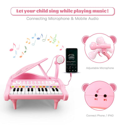 Love&Mini Rosa Klavierspielzeug für Mädchen ab 1 2 3 4 5 Jahr Erster Geburtstag Geschenke Kleinkind Klaviermusik Spielzeuginstrumente mit 24 Tasten und Mikrofon