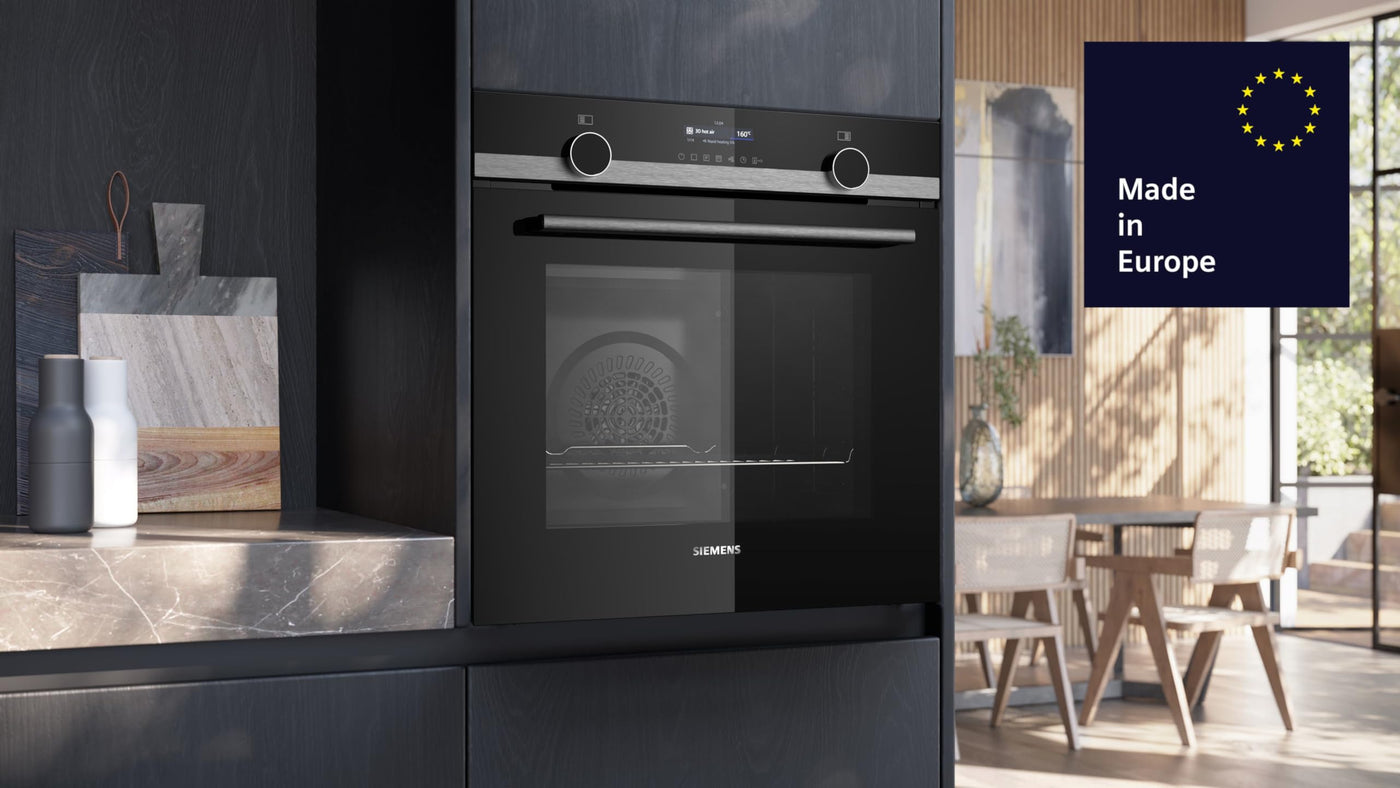 Siemens HB579GBR3, iQ500, Einbau-Backofen 60 x 60 cm, Air Fry, activeClean Pyrolyse Selbstreinung, TFT-Display, 3D Heißluft, Schnellaufheizung, cookControl40 Automatikprogramme, softMove, Edelstahl