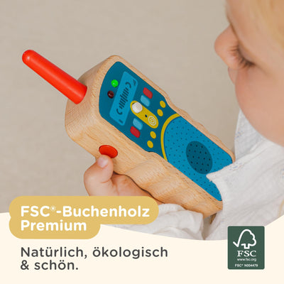 Nene Toys Holz Walkie Talkies für Kinder – echte 2-Wege-Funkgeräte, 500 m Reichweite – Ein-Kanal, Push-to-Talk – FSC® Buchenholz – Spielspaß drinnen & draußen – Geschenk für Jungen & Mädchen 2–8 Jahre