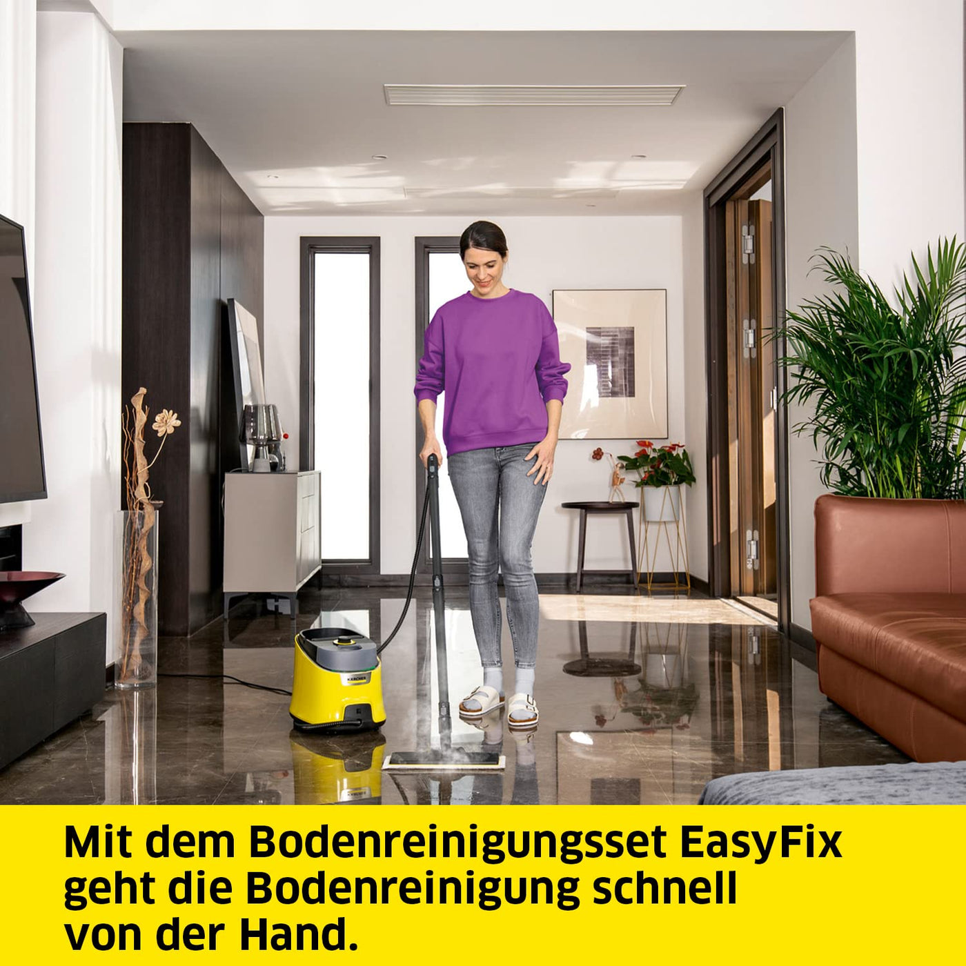 Kärcher Dampfreiniger SC 4 Deluxe EasyFix, Dampfdruck: 4 bar, Aufheizzeit: 3 min., Fläche: ca. 130 m², Tank: 0,5 l + 1,3 l, inkl. Bodenreinigungsset EasyFix, Düsen, Mikrofaser-Überzug und Bürsten