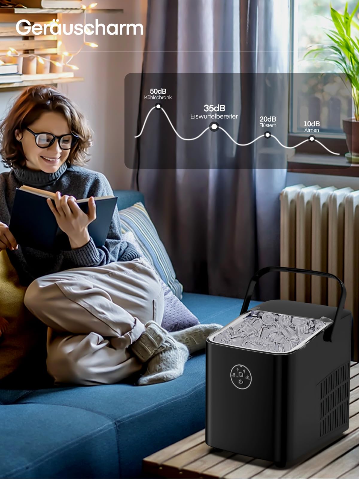 FOHERE Eiswürfelmaschine Klein, 14 kg 24 Stunden, Eiswürfel in 6 Minuten, 2 Größen von Bullet Ice, Selbstreinigende Ice Maker mit Griff, Eisschaufel u. Korb, Eiswürfelbereiter für Party, Büro, RV