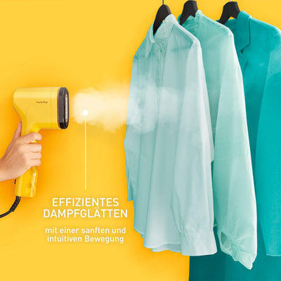Tefal Pure Pop Dampfbürste, 1300 W, 70 ml Wassertank, entfernt bis zu 99,99% der Viren/Bakterien/Keime, schnelles Aufheizen, 20 g/Min. kontinuierliche Dampfabgabe, Steamer, gelb/schwarz, DT2026