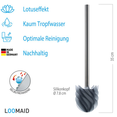 LOOMAID Silikon WC-Bürste mit Lotuseffekt – Made in Germany – Ersatz Klobürste, Toilettenbürste (Grau)