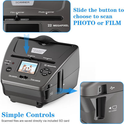 DigitPro Film- und Foto-Scanner mit 2,4-Zoll-LCD-Bildschirm, konvertiert 35 mm/135 Dias und Negativ-Film, Foto, Visitenkarte in 22 MP Digitale Bilder, Scanner-Photo-Slides-Negative-Digital
