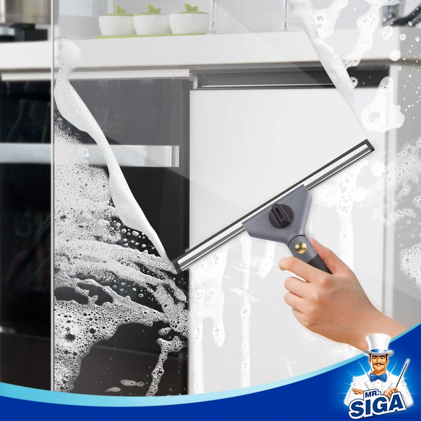 MR.SIGA Haushaltsreinigungsset 7er Set, 1 Fensterabzieher, 1 Mikrofaser-Fensterwäscher, 1 Reinigungsbürste, 1 Sprühflasche, 2 Mikrofasertücher, 1 Aufbewahrungsbox