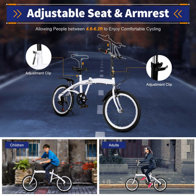 Wiefiche 20 Zoll Faltrad, Klapprad mit 6 Gang-Schaltung Klappfahrrad für Damen und Herren Erwachsene Folding City Bike geeignet ab 140 cm-190 cm für Sport Outdoor Radfahren Pendeln, Weiß