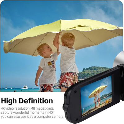 Yosoo Health Gear Videokamera Camcorder, 4K 48 MP DV Handkamera, 2,7-Zoll TFT drehbarer Bildschirm, 16 facher Digitalzoom Videokamera mit USB Kabel, Kompakter Camcorder (Black)