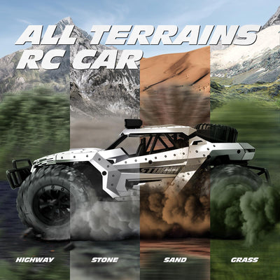 Tecnock Ferngesteuertes Auto 1:16 mit Scheinwerfer und Fahrgestellbeleuchtung, All Terrain Off Road RC Monstertruck 2,4GHz Spielzeug, 2 Akku für 60 Min. Laufzeit - Geschenk für Erwachsene Kinder