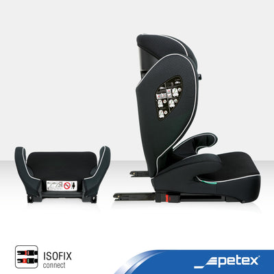 PETEX Auto-Kindersitz mit ISOFIX - Basic Plus i-Size Norm nach ECE R129 für Kinder von ca. 100-150 cm, höhenverstellbarer Kinderautositz in schwarz, 1 Stück